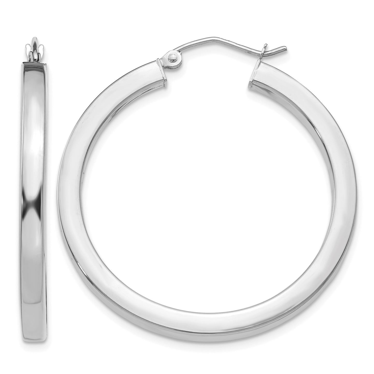 14k White Gold 3x35mm Polished Square Tube Hoop Earrings