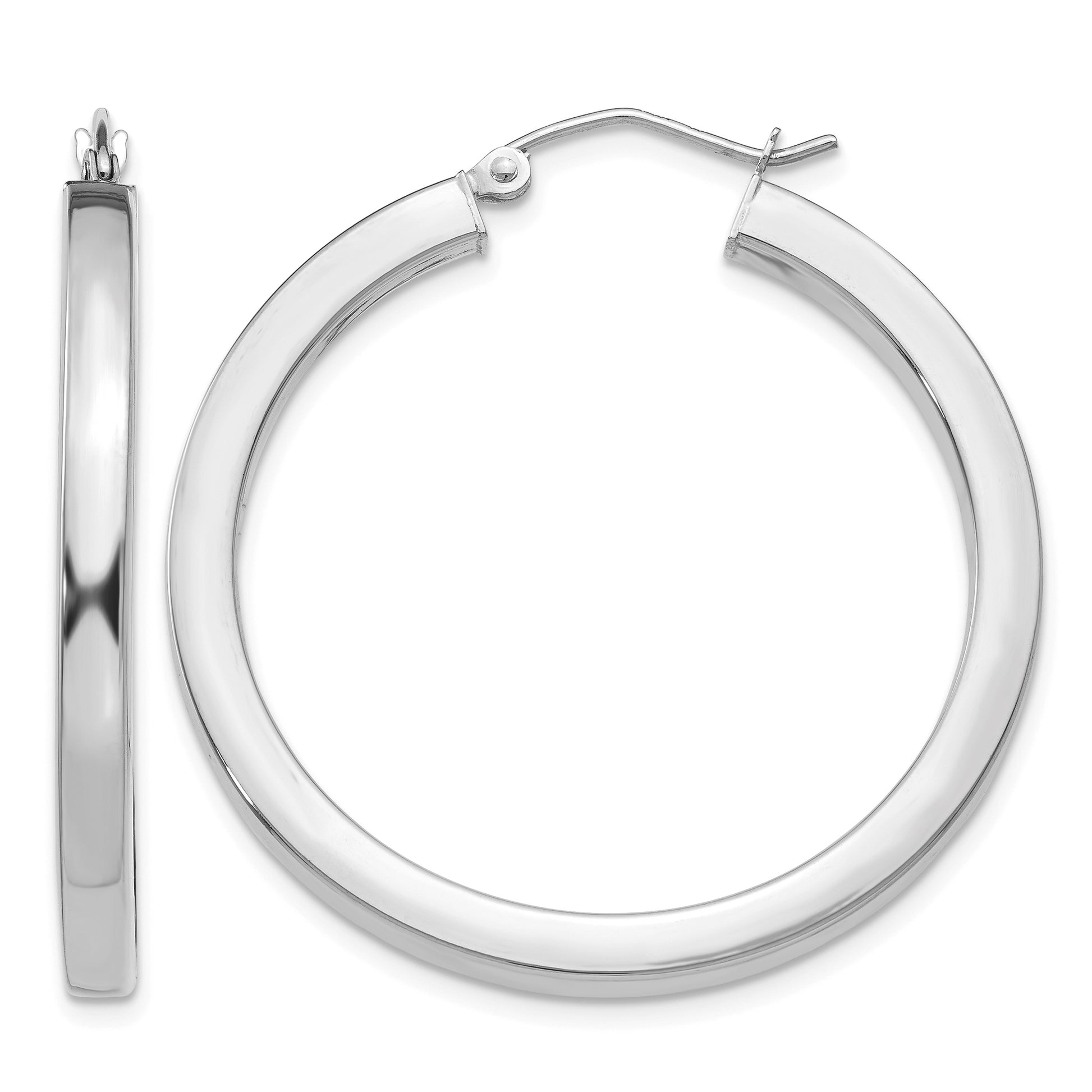 14k White Gold 3x35mm Polished Square Tube Hoop Earrings