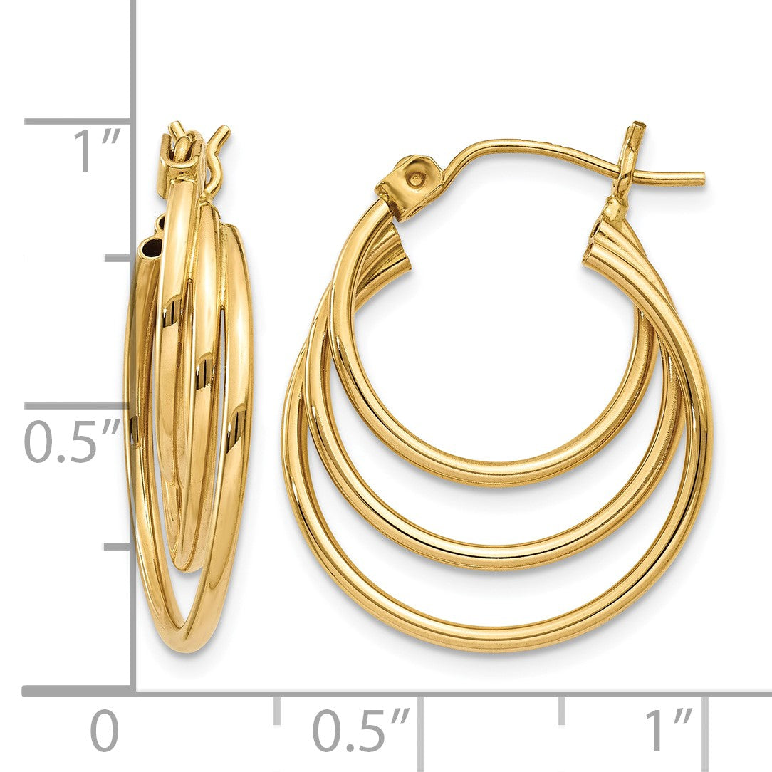 14k Triple Hoop Earrings