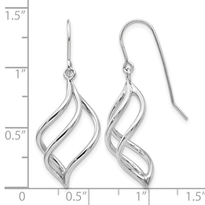 14K White Gold Swirl Dangle French Hook Earrings