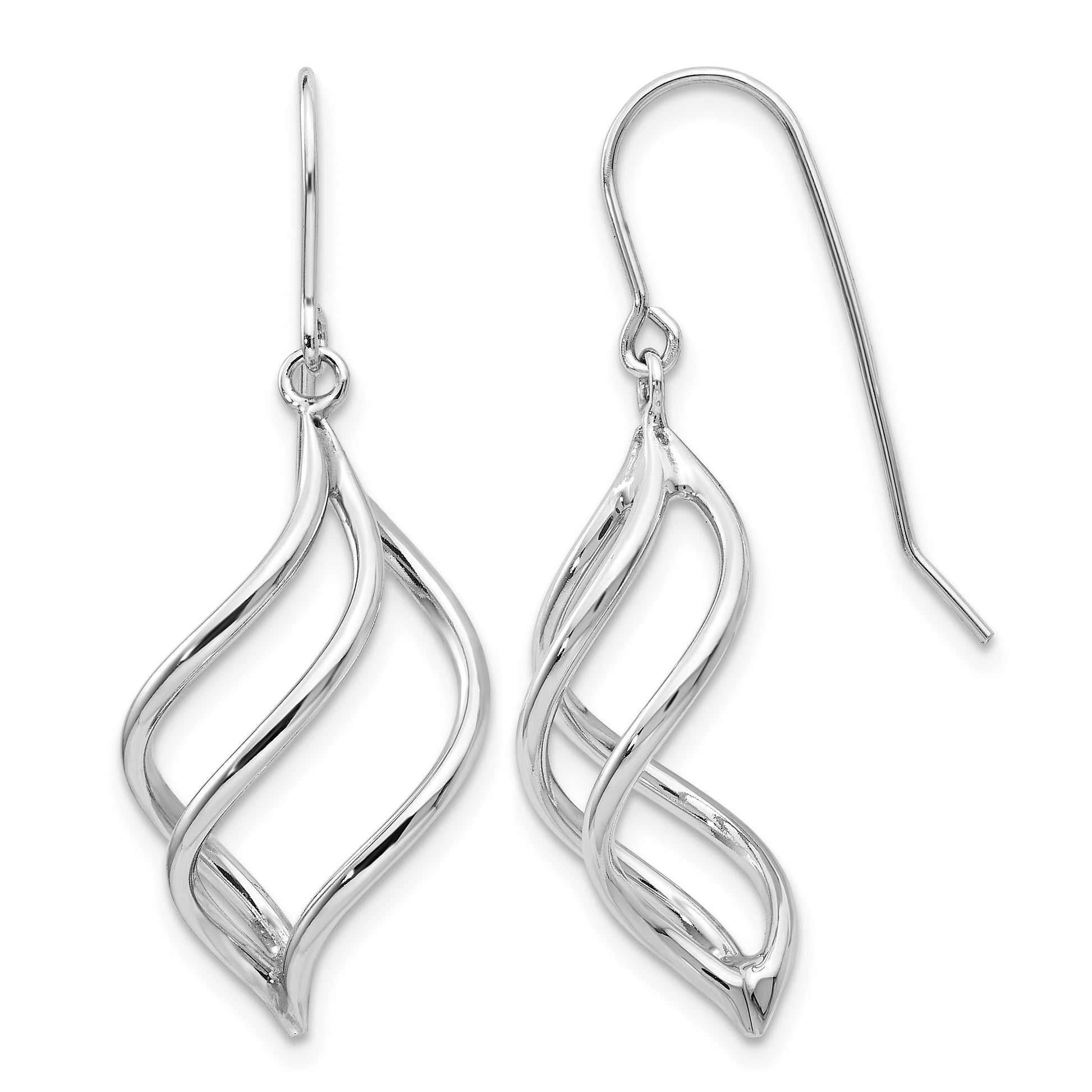 14K White Gold Swirl Dangle French Hook Earrings