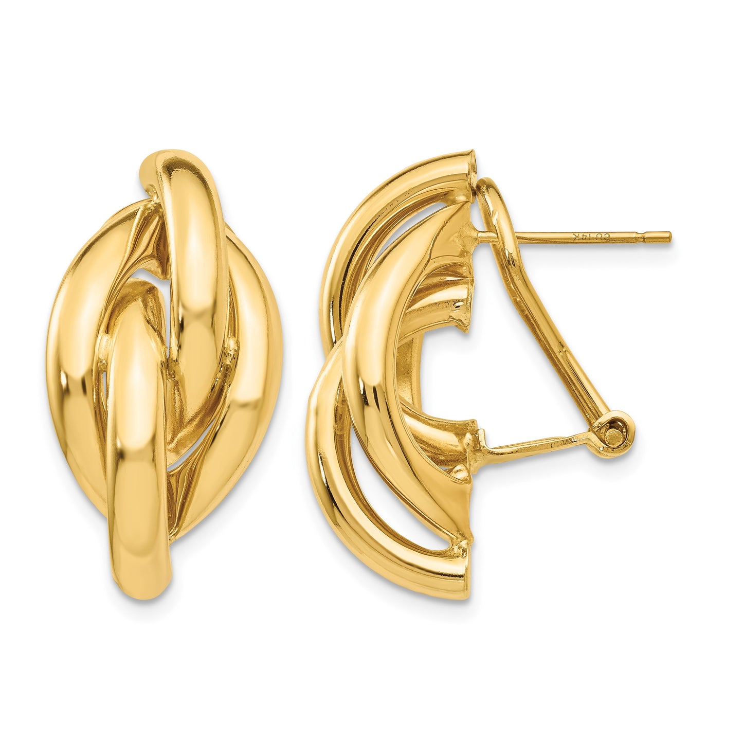14k Swirl Omega Back Post Earrings
