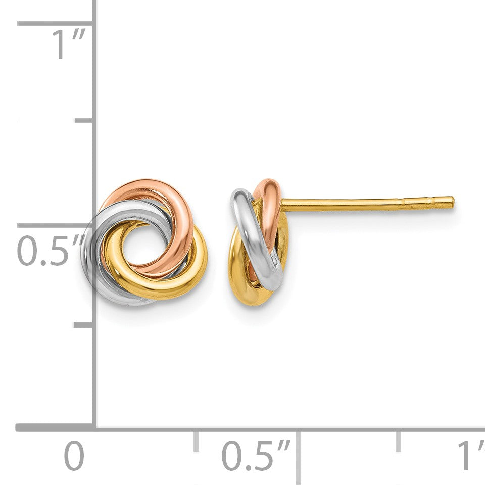 14k Tri-color 8mm Twisted Love Knot Post Earrings