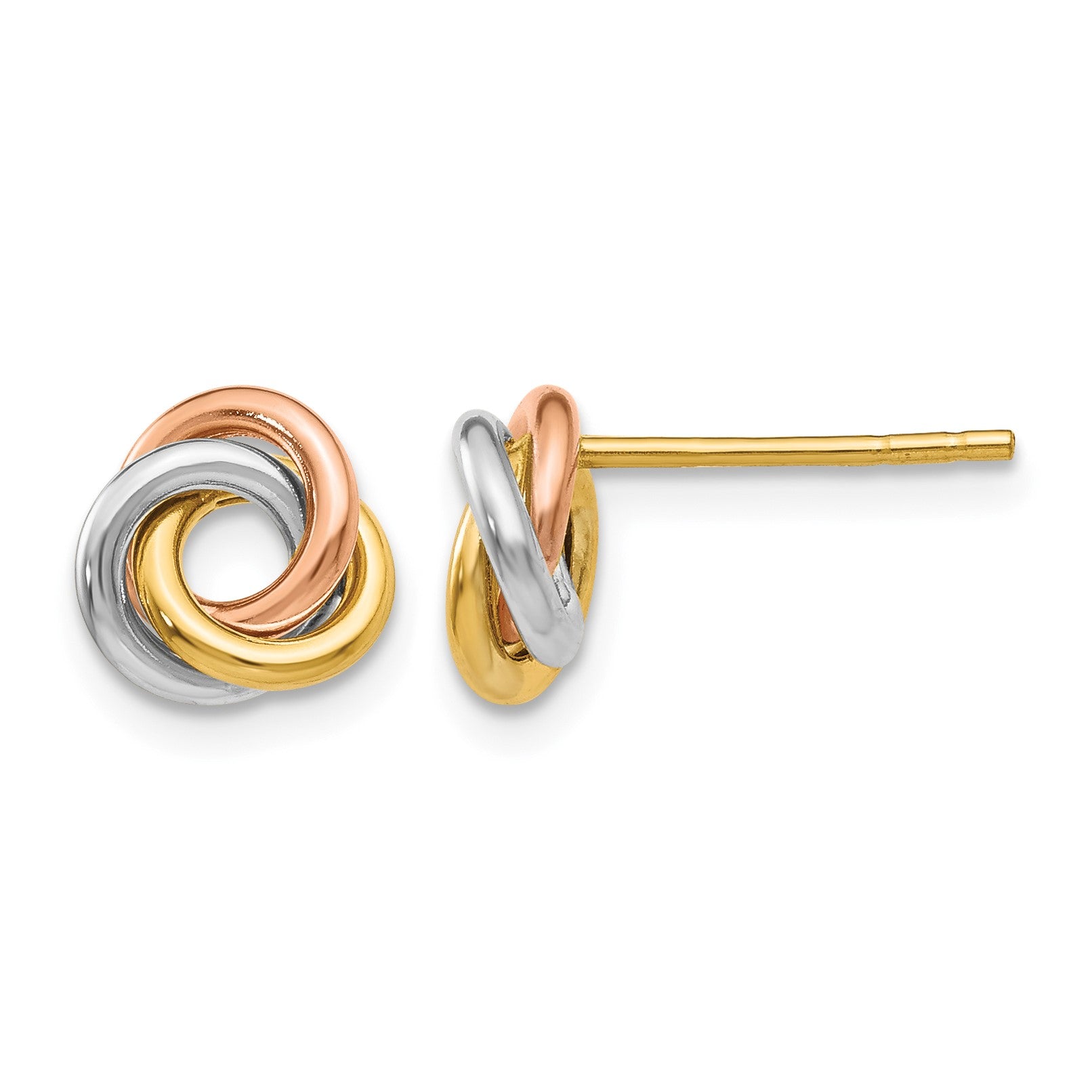 14k Tri-color 8mm Twisted Love Knot Post Earrings