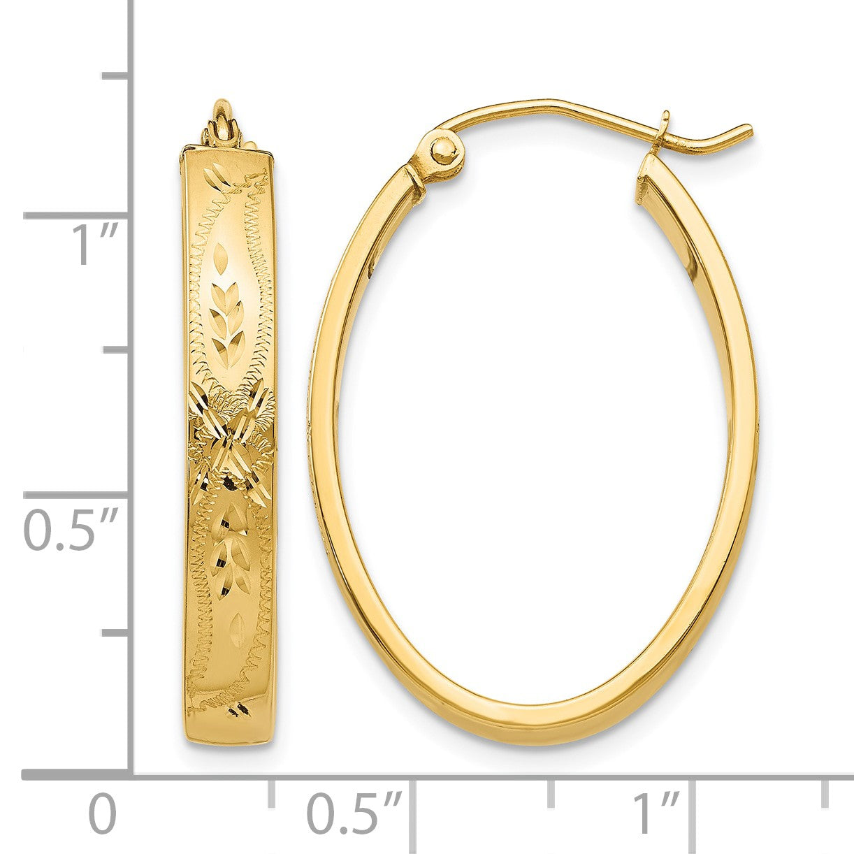 14k Satin & Diamond-Cut Oval Hoop Earrings