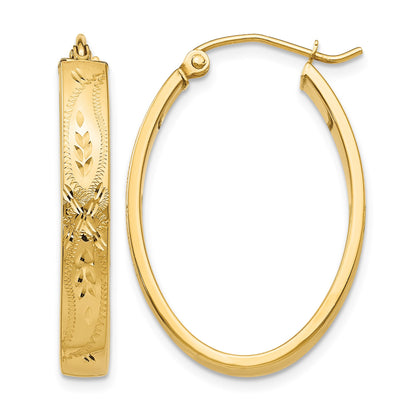 14k Satin & Diamond-Cut Oval Hoop Earrings