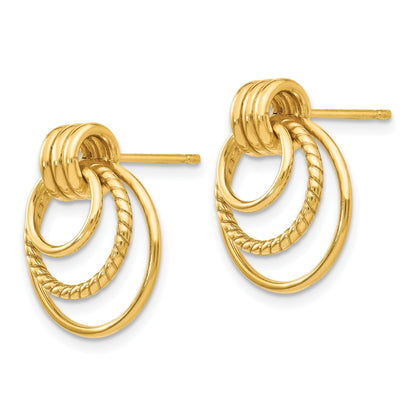 14k Polished and Textured Triple Circle Post Earrings