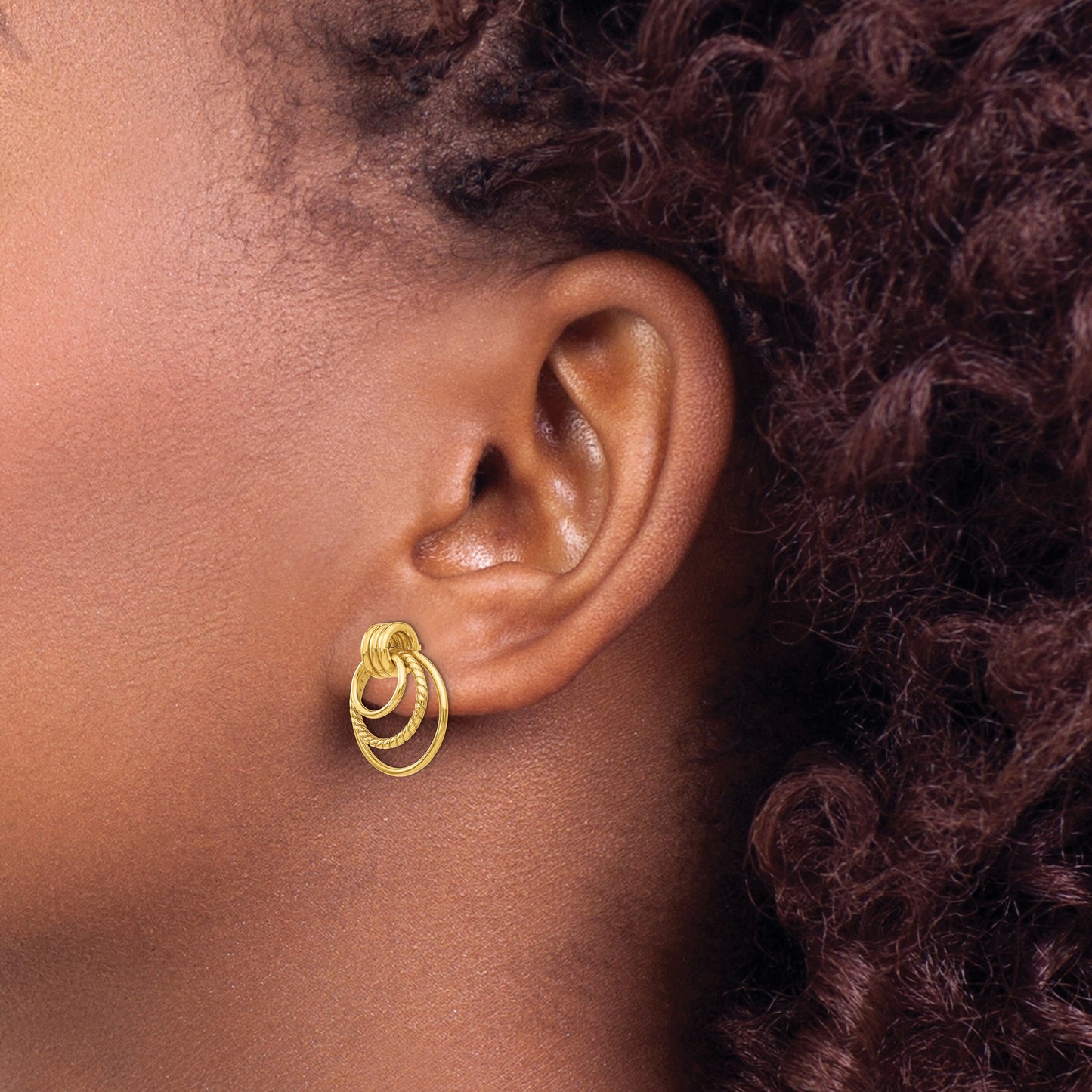 14k Polished and Textured Triple Circle Post Earrings