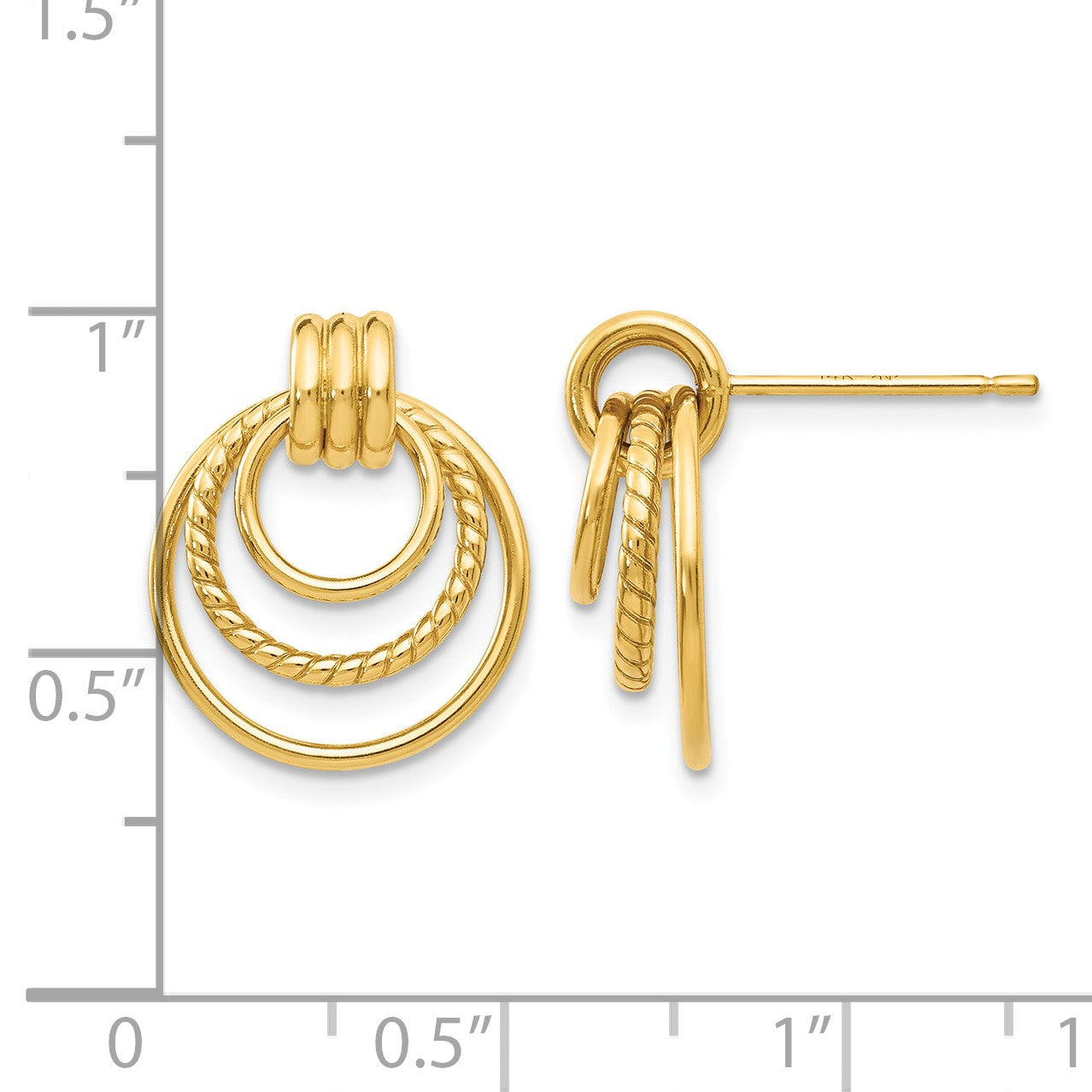 14k Polished and Textured Triple Circle Post Earrings