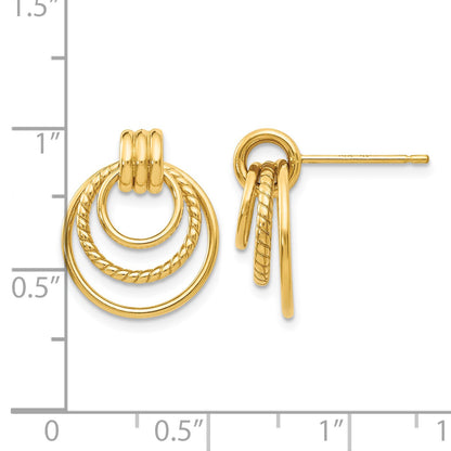 14k Polished and Textured Triple Circle Post Earrings