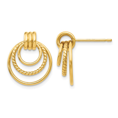 14k Polished and Textured Triple Circle Post Earrings