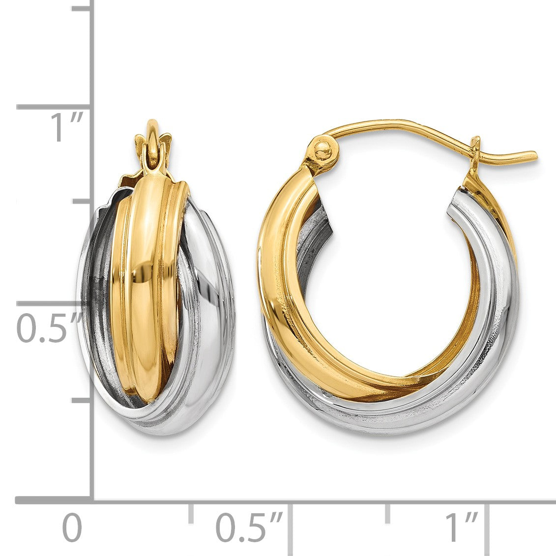 14k Two-tone Polished Double Hoop Earrings
