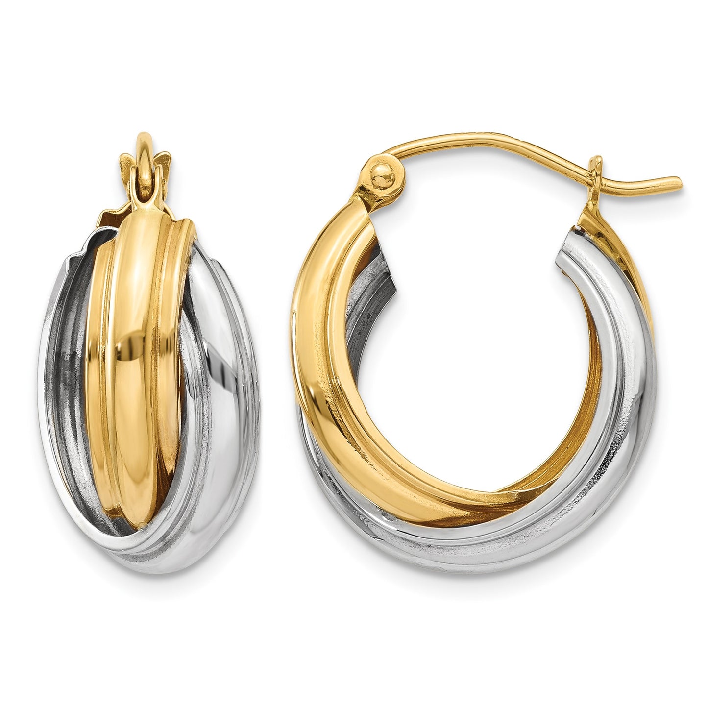 14k Two-tone Polished Double Hoop Earrings
