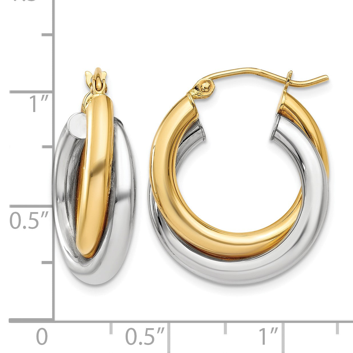 14k Two-tone Polished Double Tube Hoop Earrings