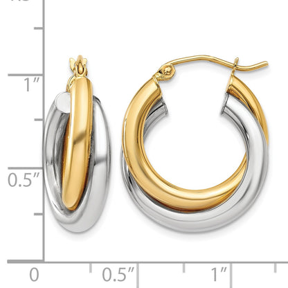14k Two-tone Polished Double Tube Hoop Earrings