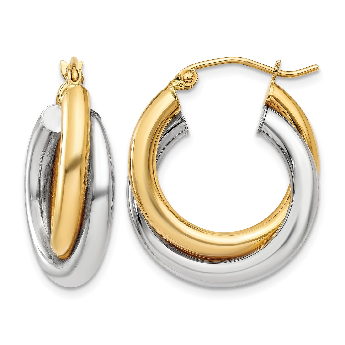 14k Two-tone Polished Double Tube Hoop Earrings