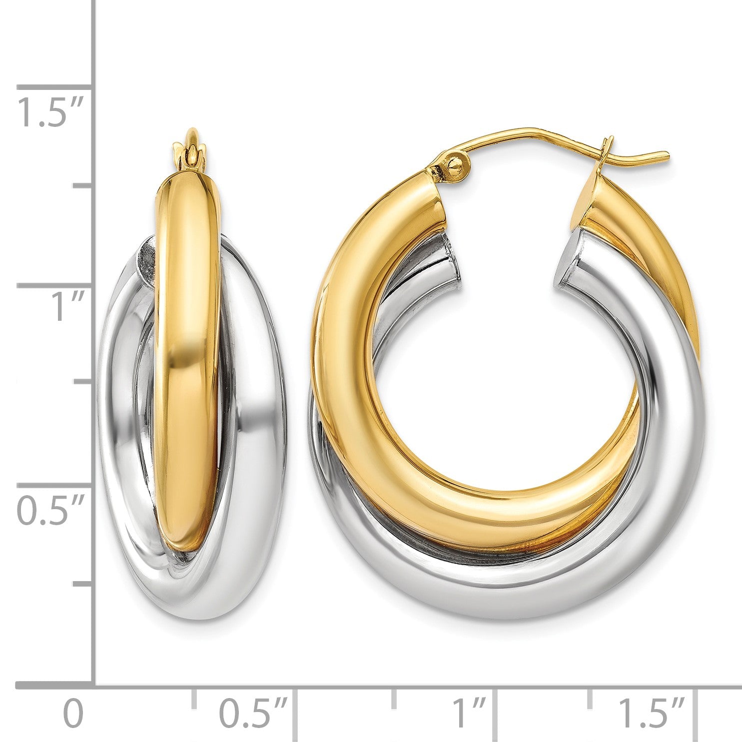 14k Two-tone Polished Double Tube Hoop Earrings