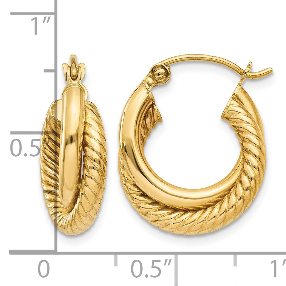 14k Polished Twisted Double Hoop Earrings