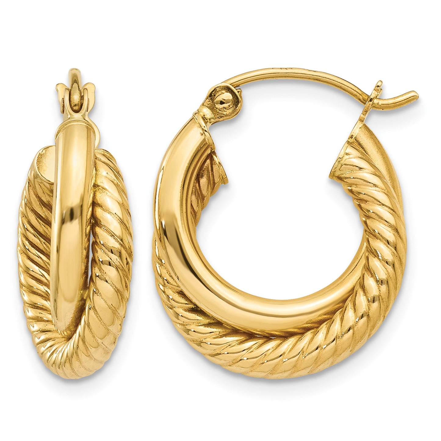 14k Polished Twisted Double Hoop Earrings