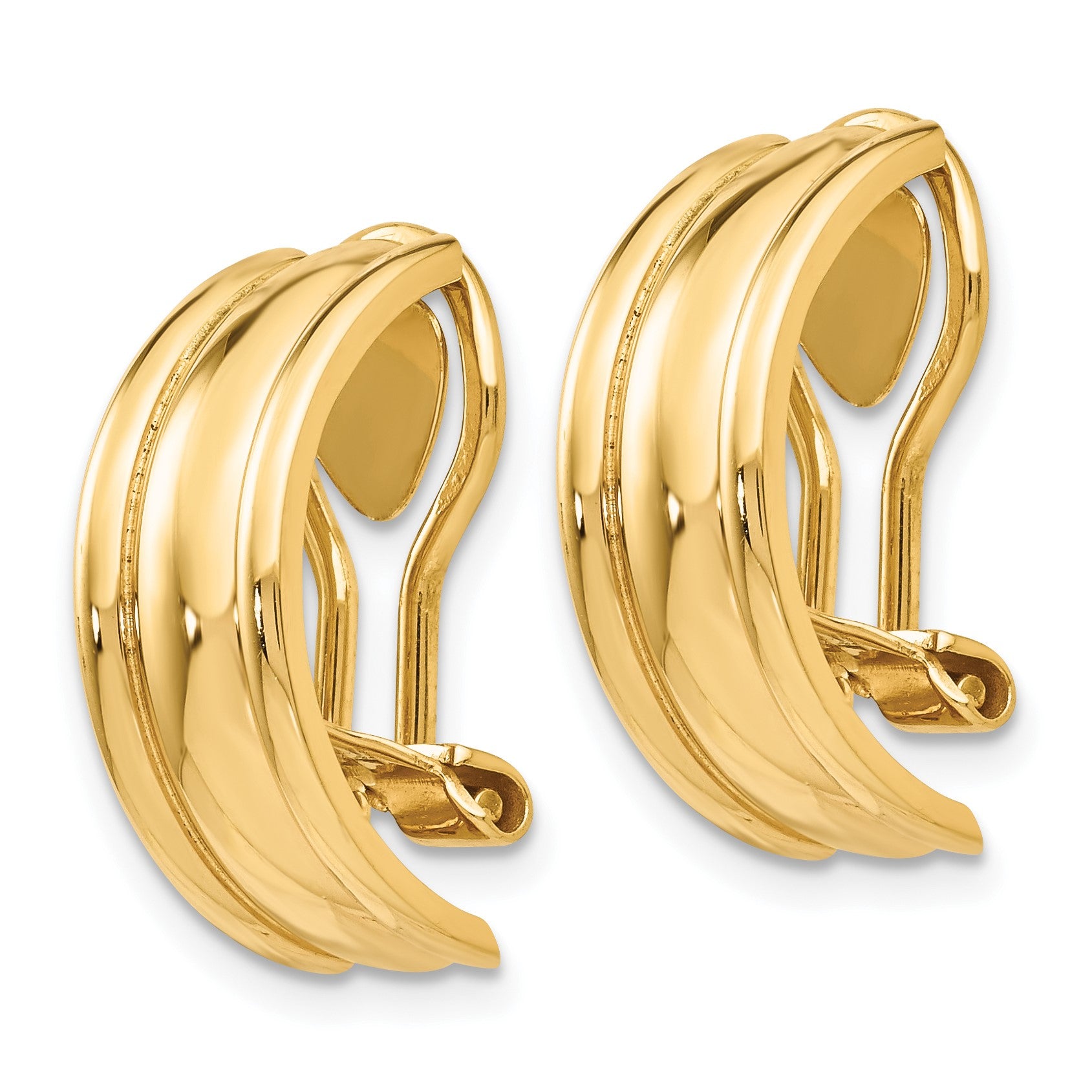 14k 7x18mm Polished Half Hoop Omega Back Non-pierced Earrings