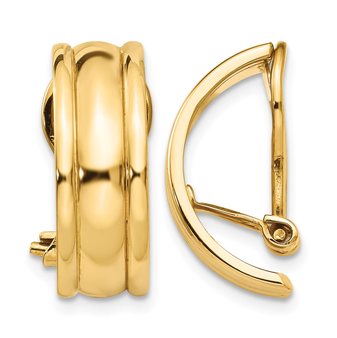 14k 7x18mm Polished Half Hoop Omega Back Non-pierced Earrings