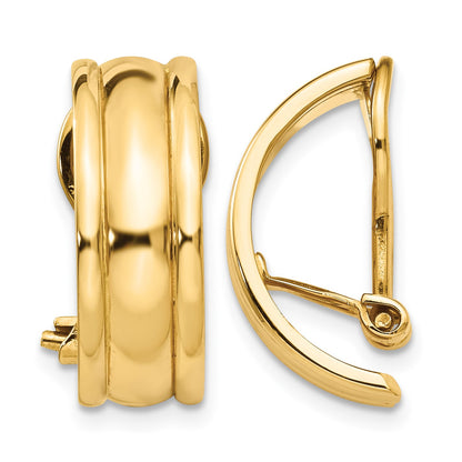 14k 7x18mm Polished Half Hoop Omega Back Non-pierced Earrings