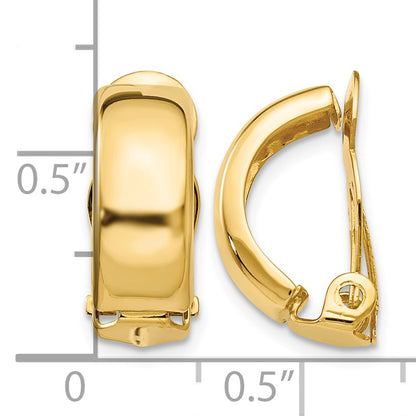 14k 6x18mm Polished Half Hoop Omega Back Non-Pierced Earrings