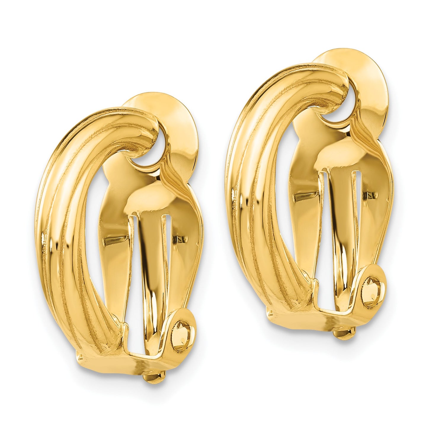 14k 3x16mm Ribbed Half Hoop Omega Back Non-Pierced Earrings