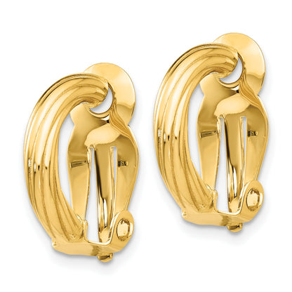 14k 3x16mm Ribbed Half Hoop Omega Back Non-Pierced Earrings