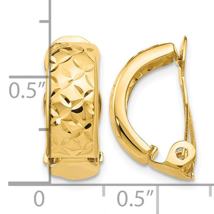 14k 6x18mm Crisscross Half Hoop Omega Back Non-Pierced Earrings