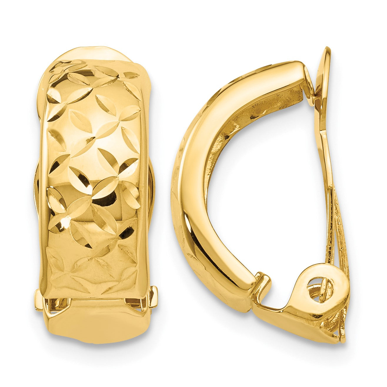 14k 6x18mm Crisscross Half Hoop Omega Back Non-Pierced Earrings