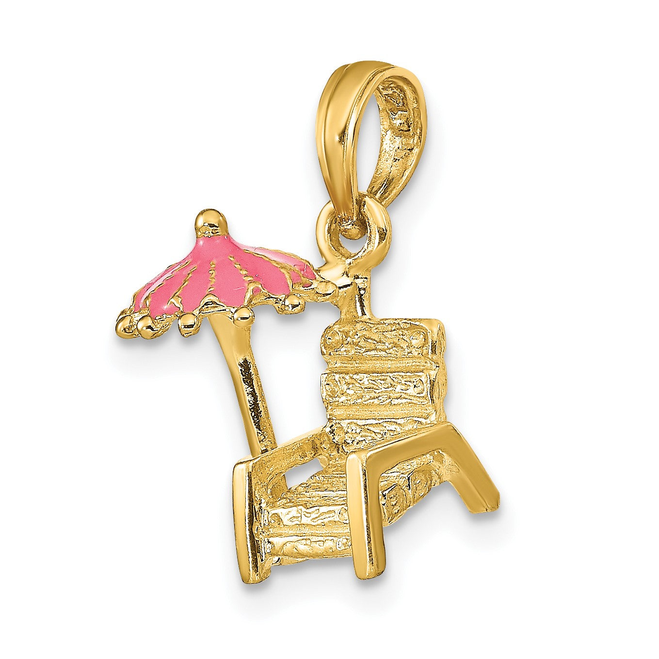 14K 3-D Beach Chair with Pink Enameled Umbrella Charm