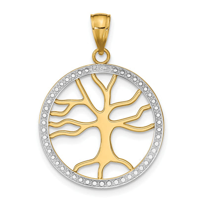 14k and White Rhodium Large Tree of Life Round Frame Charm