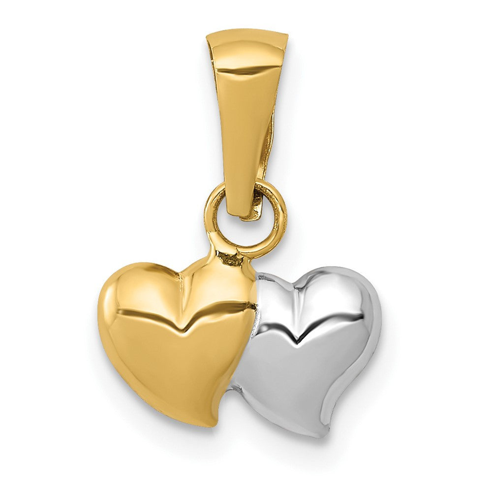 14k Yellow Gold White Rhodium Double Heart Pendant