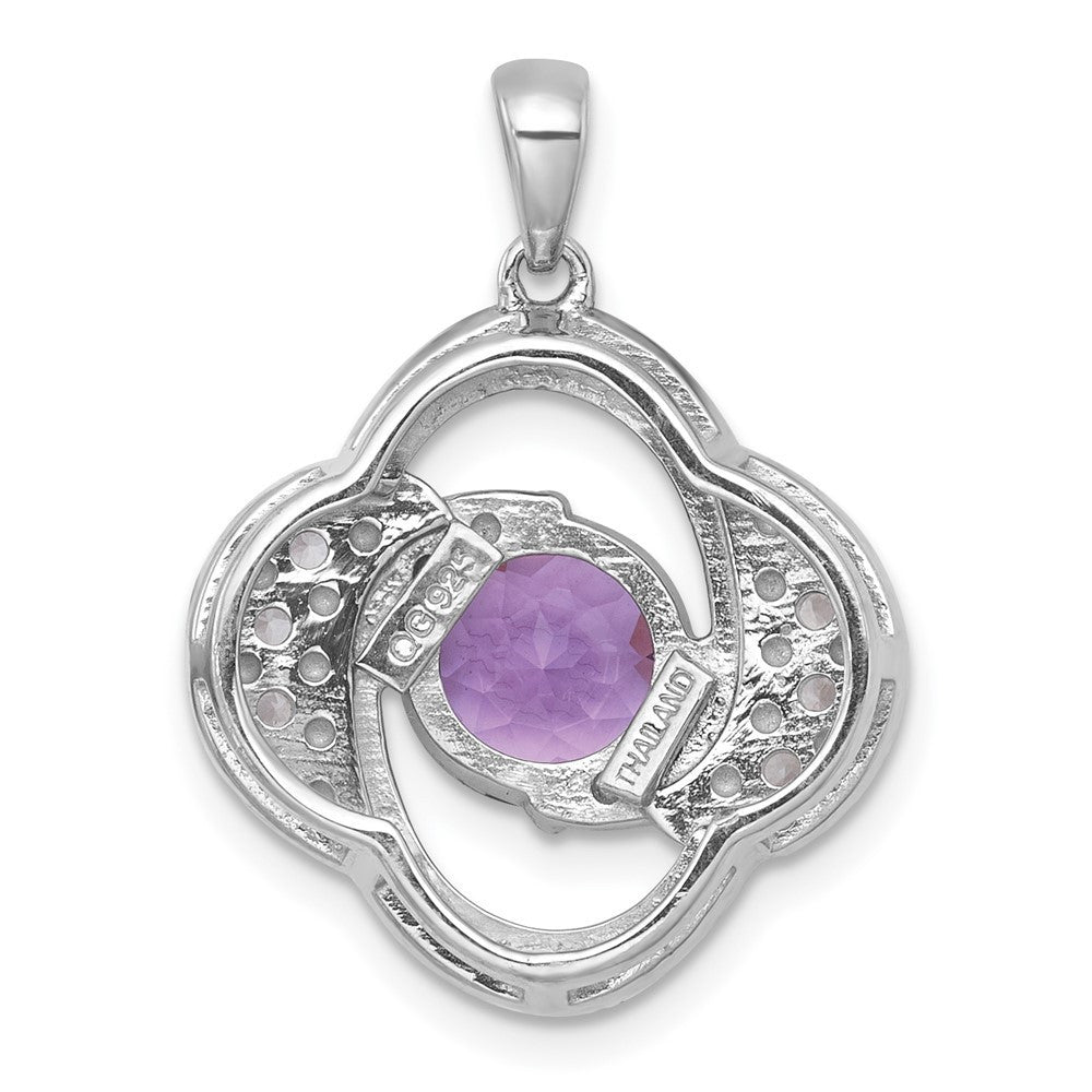 Sterling Silver Polished Checker-cut Amethyst and White Topaz Pendant
