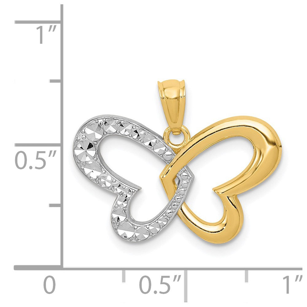 14k Yellow Gold Rhodium Diamond Cut Butterfly Pendant