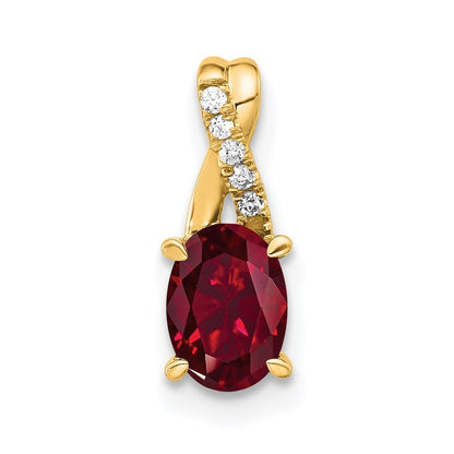 14k Yellow Gold Oval Created Ruby and Diamond Pendant