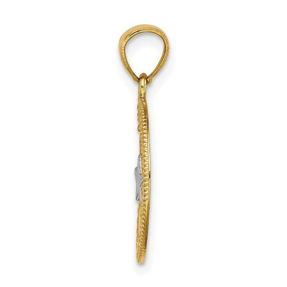 14k Yellow Gold Rhodium Star & Moon Pendant