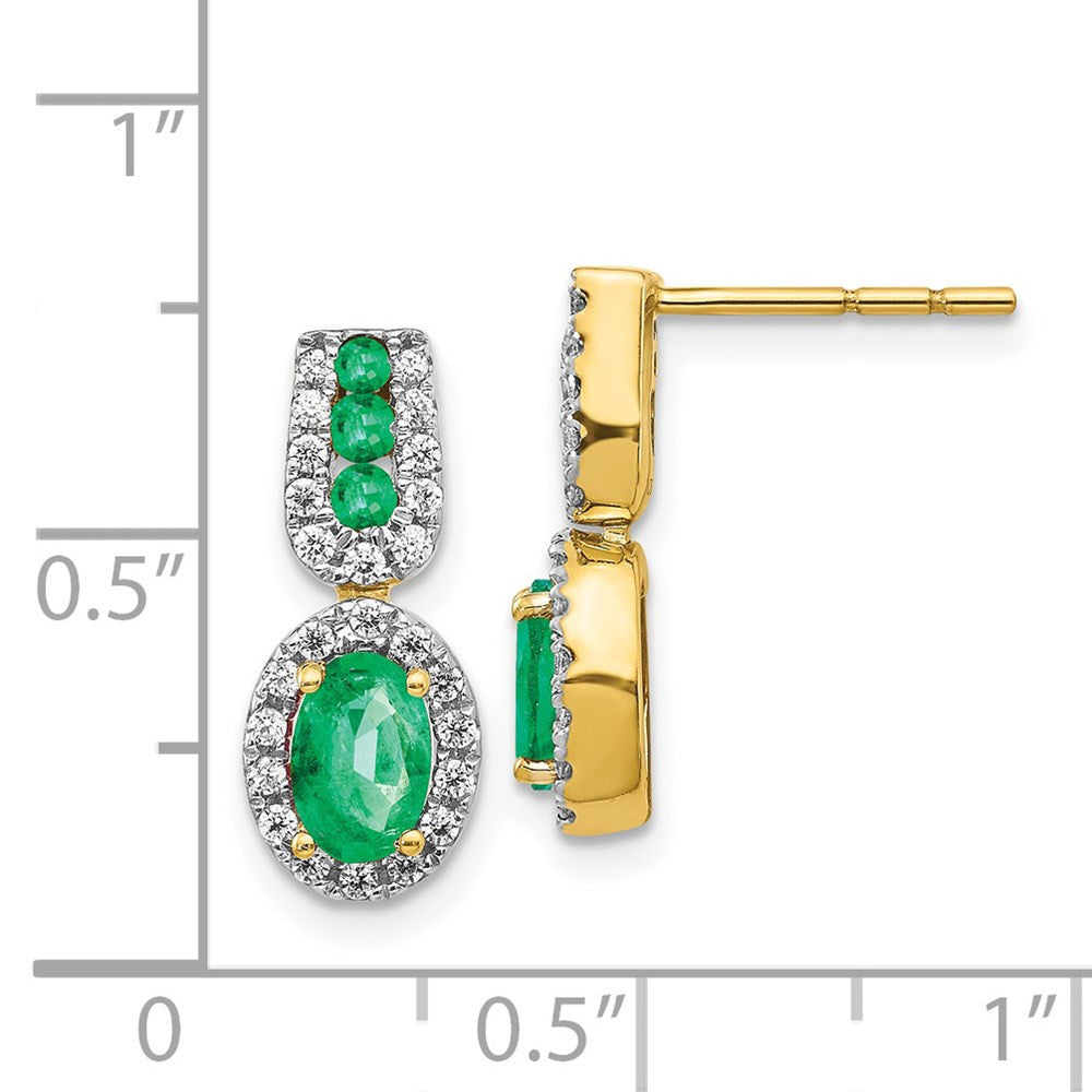 14k Yellow Gold 1/3Ct Diamond and Emerald Drop & Dangle Earrings
