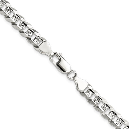 Sterling Silver 6.75mm Flat Diamond-Cut Pave Curb Chain Necklace 22"