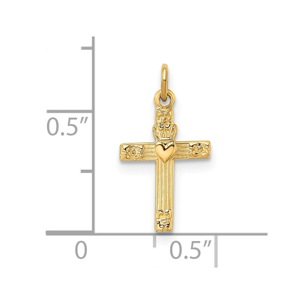 14k Yellow Gold Polished Solid Heart Cross Pendant