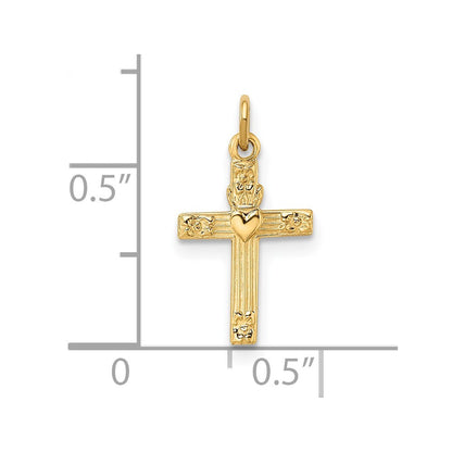 14k Yellow Gold Polished Solid Heart Cross Pendant