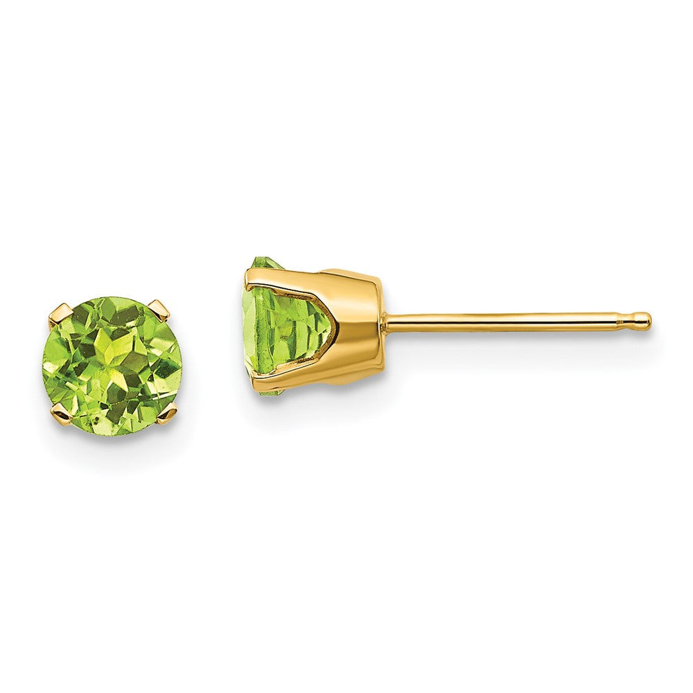 14k Yellow Gold 5mm Peridot Stud Earrings - August