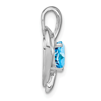 14k White Gold Blue Topaz and Diamond Heart Pendant