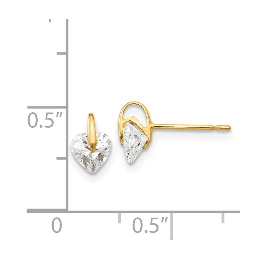 14k Yellow Gold CZ Children's Heart Button Stud Earrings