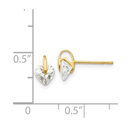14k Yellow Gold CZ Children's Heart Button Stud Earrings