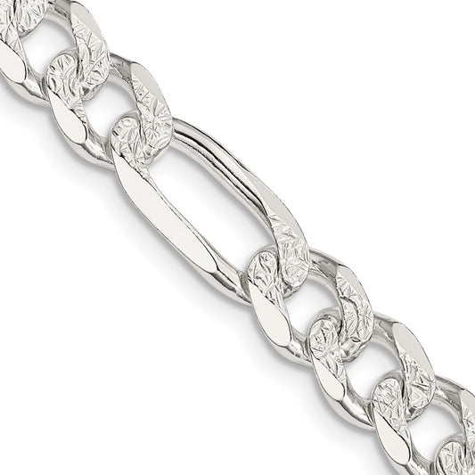 Sterling Silver 8mm Pav� Flat Figaro Chain Necklace 20"
