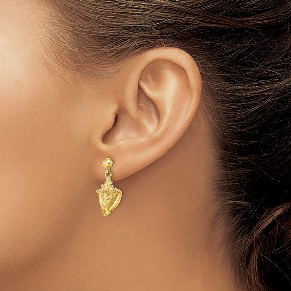14k Yellow Gold Conch Shell Dangle Earrings