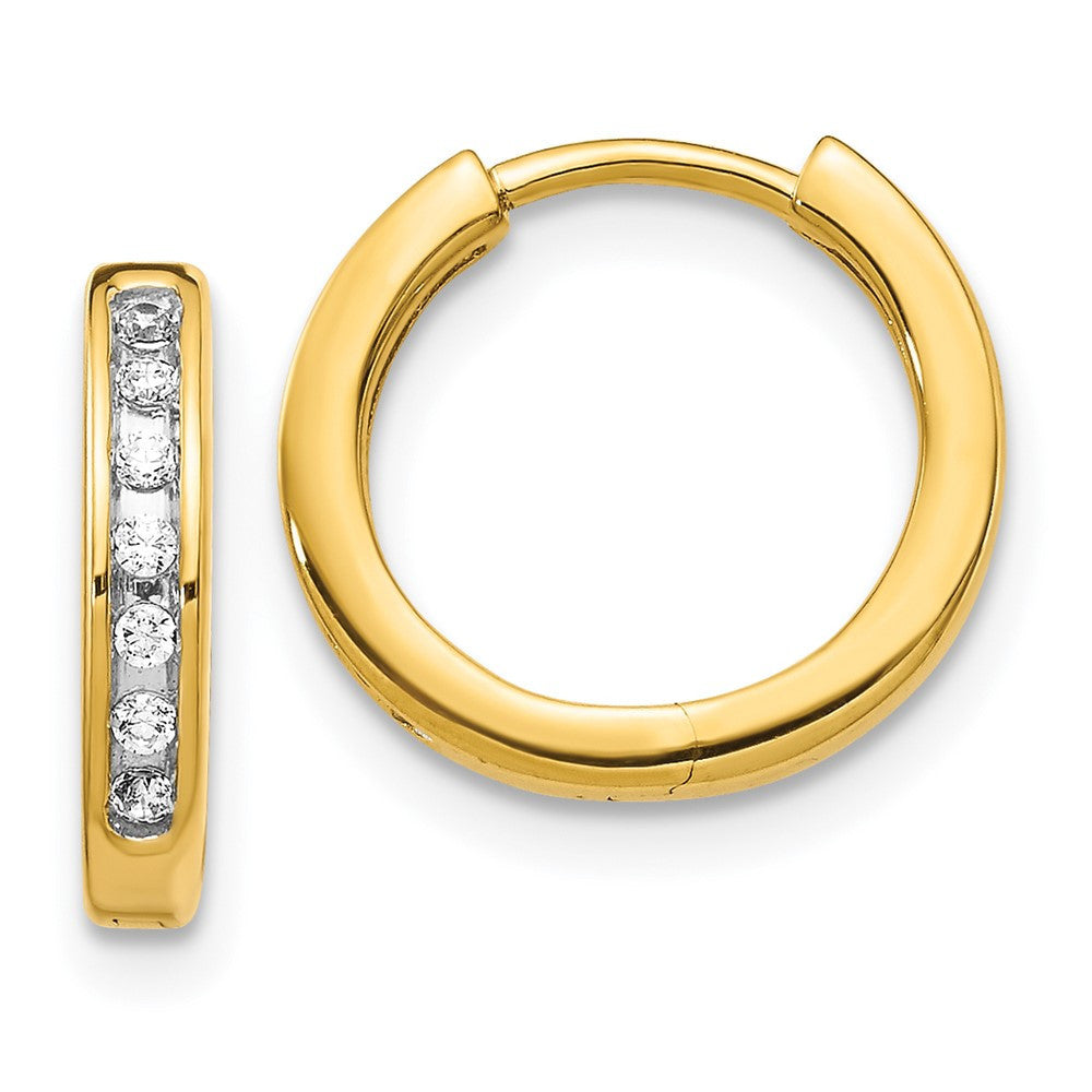 14k Yellow Gold Diamond Hinged Hoop Earrings