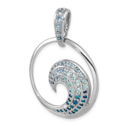 Sterling Silver Rhodium-Plated Polished CZ Wave Pendant